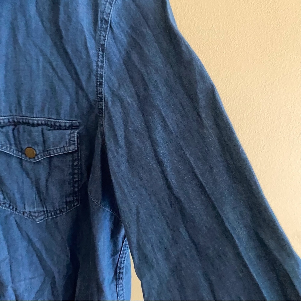 Roots Denim Shirt Woman Large Snap Collar Long Sleeve Cowgirl 100% Cotton FLAW - Picture 7 of 16